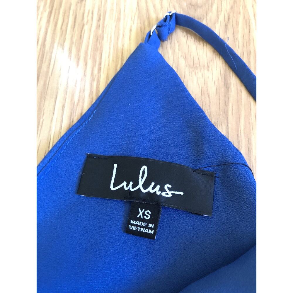 Lulus Manhattan Moment Ruffled Midi Wrap Dress Size XS Blue Straps Sleeveless - Picture 5 of 10